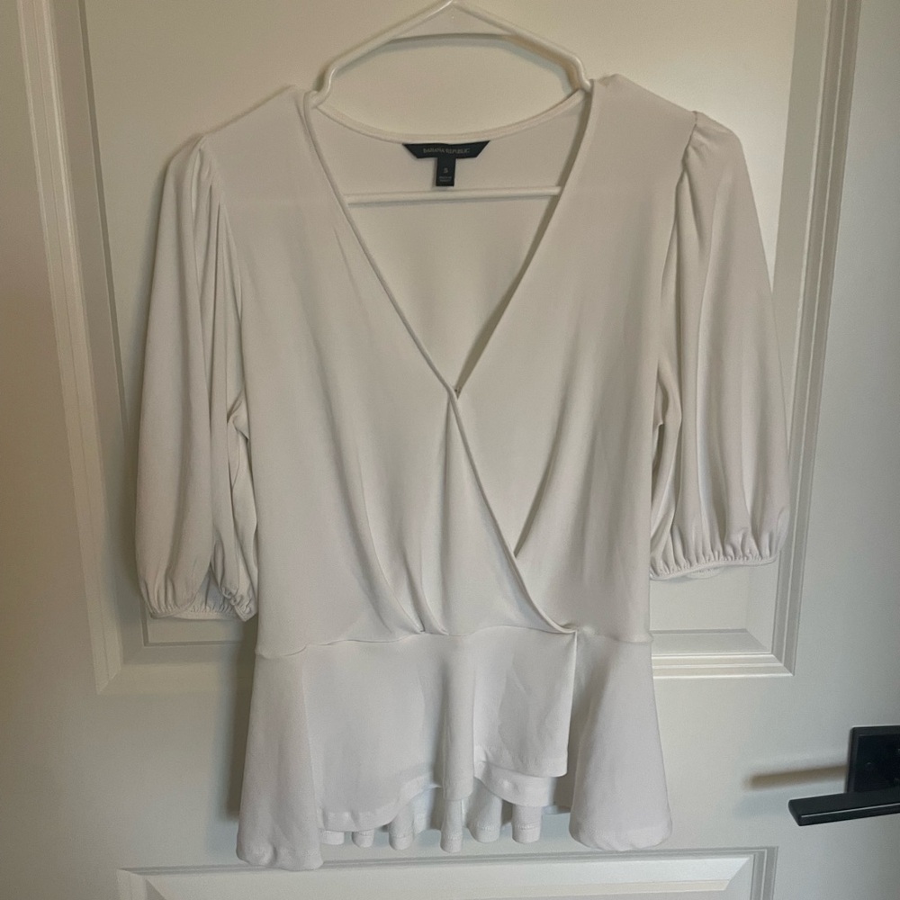 Banana Republic Cream Puff Sleeve Wrap Blouse